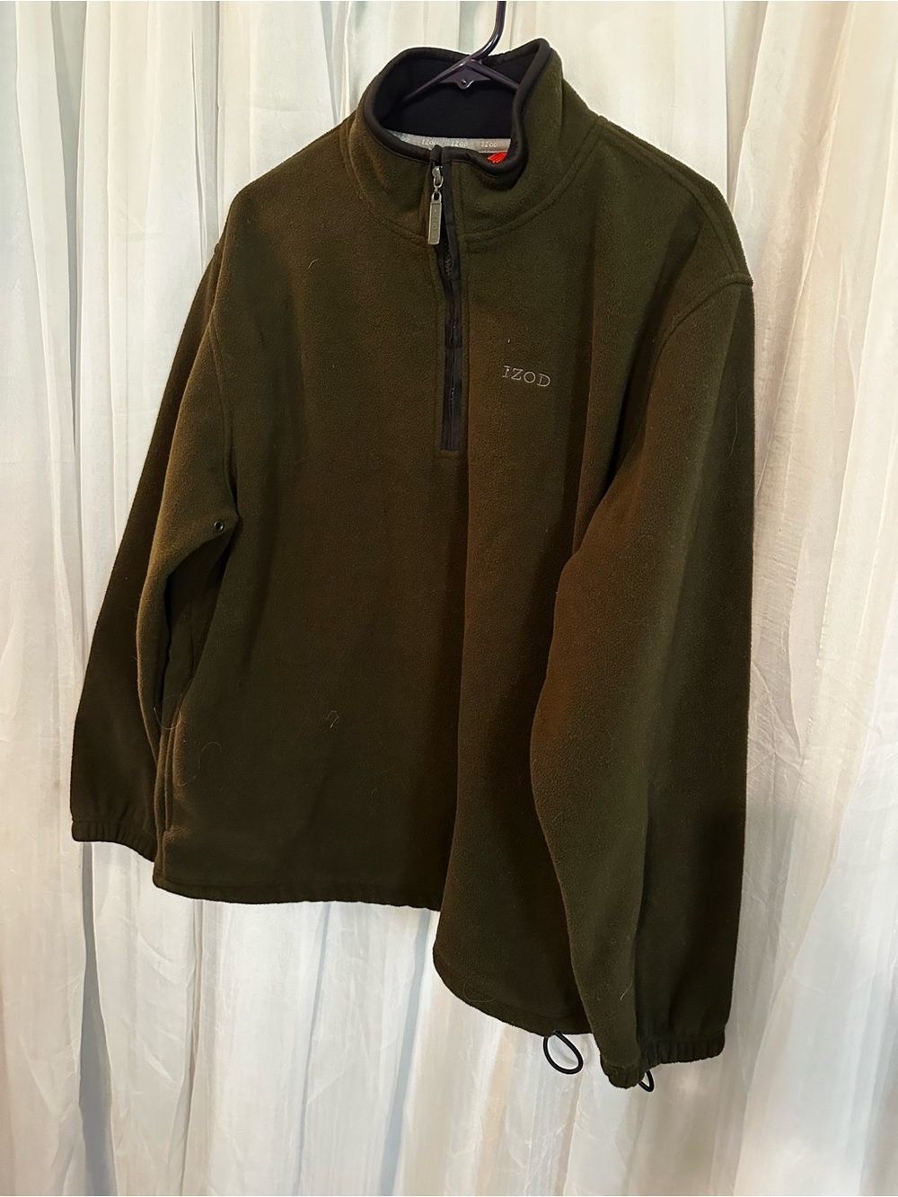 Izod Dark Olive Green Fleece Half Zip Pullover Outerwear - Picture 3 of 10